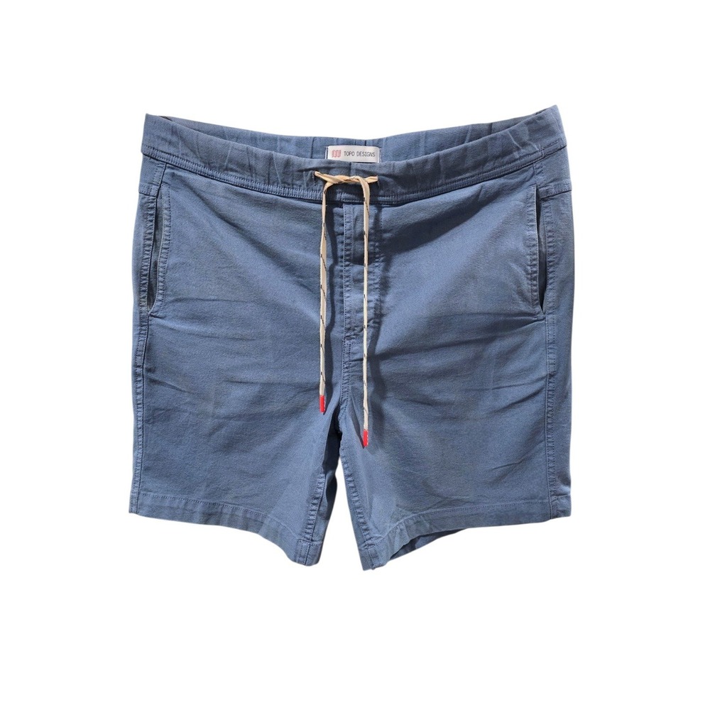 Topo Designs Dirt Shorts Mens Medium Blue Organic Cotton Stretch Hiking Casual